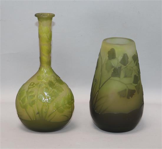 Two Galle style cameo glass vases tallest 16.5cm